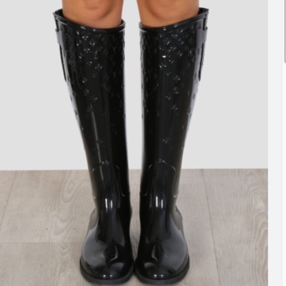 Louis Vuitton Long Black Shiny Rain Boots, Size 38 - Picture 2 of 6